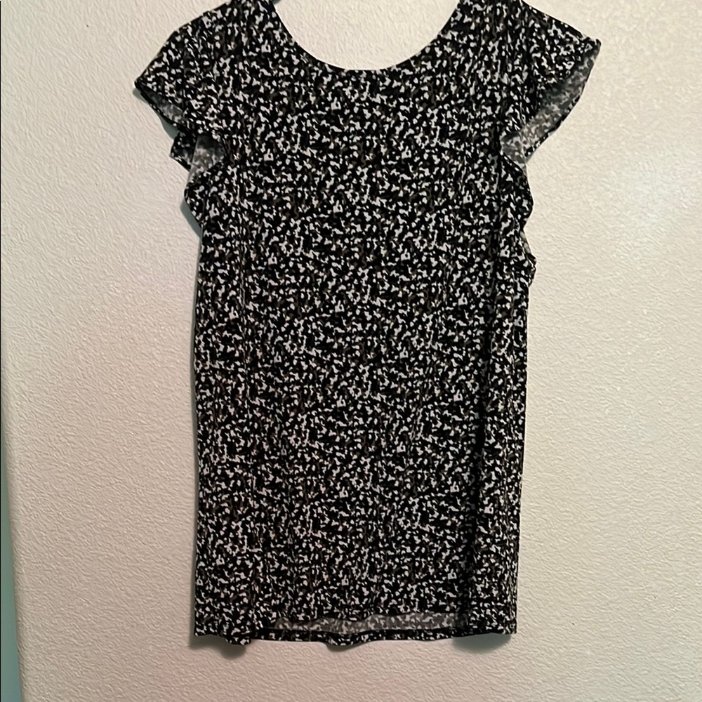 Premise Black and Green Ruffled Cap Sleeve Blouse